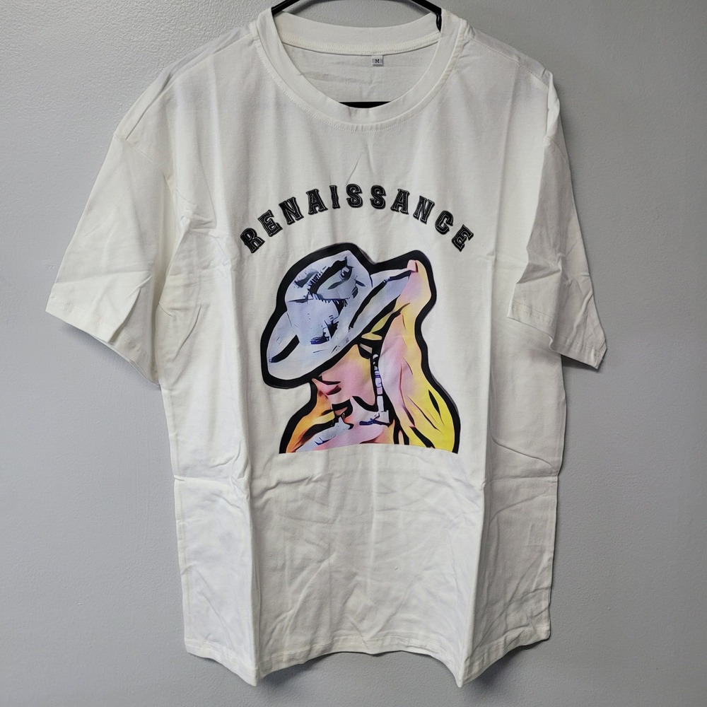 White Renaissance Graphic T Shirt Medium M Cowboy Hat Art Tee